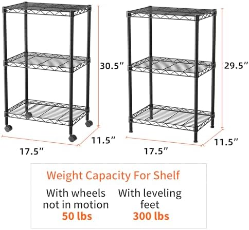 SINGAYE 3 Shelves Storage Shelf Wire Shelving Unit Metal Adjustable Wheels - Image 3