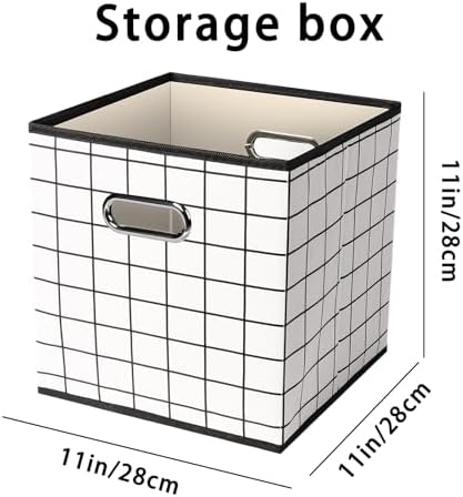 Fabric Cloth Storage Bins,Fabric Cube Organizer with Dual Handles Foldable Cube Storage Baskets for Home Bedroom Storage,Set of 6,(White grid) - Image 2