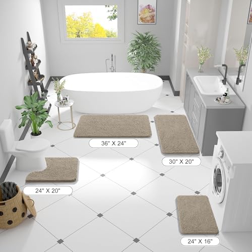 OLANLY Small Bathroom Rugs 24x16, Extra Soft Absorbent Chenille Bath Rugs, Rubber Backing Quick Dry, Machine Washable Bath Mats for Bathroom Floor, Tub and Shower, Home Decor Accessories, Warm Taupe - Image 2