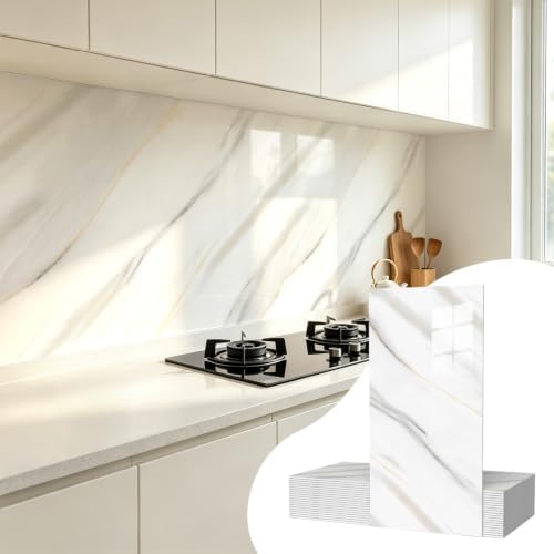 Vieshful 20 Pack 11.8"x23.6" Peel and Stick Backsplash Wall Panels, Self Adhesive Waterproof Back Splash Marble Tiles for Kitchen Bathroom, TV Walls, Living Room Grey White (Not Real Tiles) by Vieshful