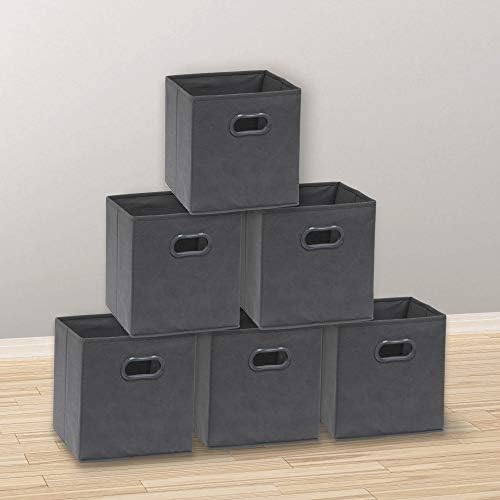 Simple Houseware 11-Inch Foldable Cube Storage Bins with Handles, Dark Gray - Image 4