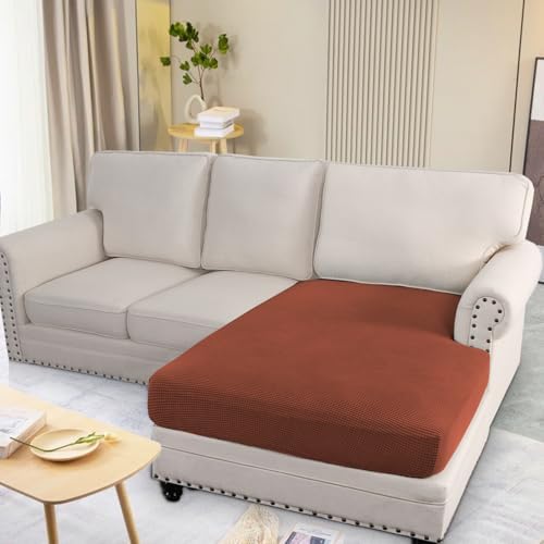 H.VERSAILTEX Super Stretch Individual Chaise Cover Sectional Couch Covers for L Shaped Sofa Both Left/Right Featuring Thick Jacquard Textured Twill Fabric (1 Piece Chaise Cover, Rust) - Image 2