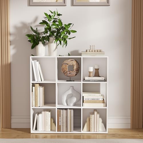 9-Cube Bookshelf, Tall Open Back Storage Shelves, Heavy Duty Wood Cubby Organizer for Small Spaces, Dorm Room Apartment Office, Unit for Book Toy Record Player Display (White, 9-Cube) - Image 6