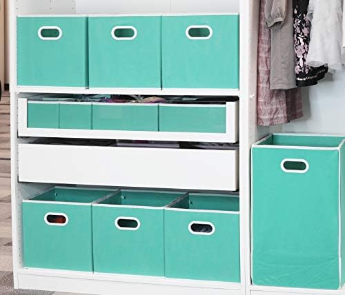 Simple Houseware 11-Inch Foldable Cube Storage Bins with Handles, Turquoise - Image 5