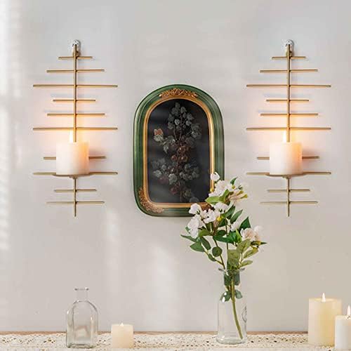 AIM & GGKK Gold Metal Candle Sconce Holder,Hanging Wall Mounted Candle Sconces Holder, Wall Sconces Decor for Bedroom,Bathroom, Dining Room and Office(Set of 2) by AIMGGKK