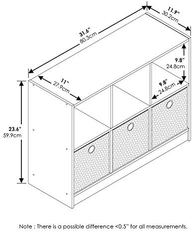 Furinno BASIC Book Shelf, 6-Cube Bookshelf with Open Shelf, 3 x 2 Bookcase with Storage Bins, Closed Back, Horizontal, 11.9 x 31.6 x 23.6, for Living Room, Bedroom, Home Office, Columbia Walnut - Image 3