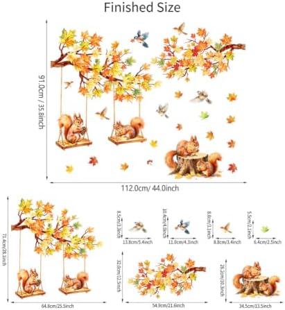 Fall Maple Leaf Wall Decal Autumn Maple Tree Wall Sticker Peel and Stick Squirrel Bird Home Decor Fall Thanksgiving Harvest Wall Stickers for Bedroom Nursery - Image 7