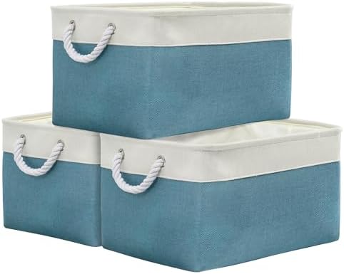 TheWarmHome Storage Baskets for Organizing - Extra Large 3 Pack 17x14x10 inch Storage Bins for Shelves Closet Nursery Bathroom Bedroom Baby Clothes Dog Toy Home Organization (White & Green) by TheWarmHome