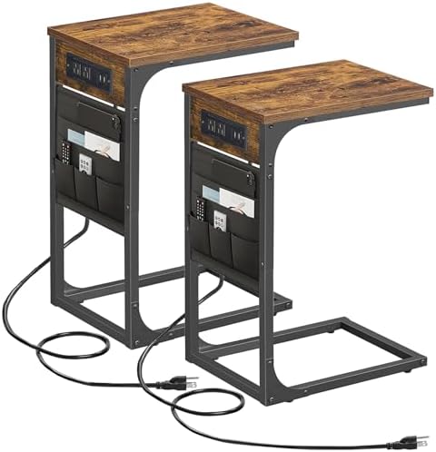 TUTOTAK C Shaped End Table with Charging Station, Side Table for Sofa by ChoosetutotakFurnitureBuildYourCozyHome