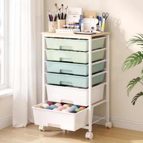 Delamu Rolling Storage Cart with 6 Drawers, Utility Craft Storage Cart by DELAMU