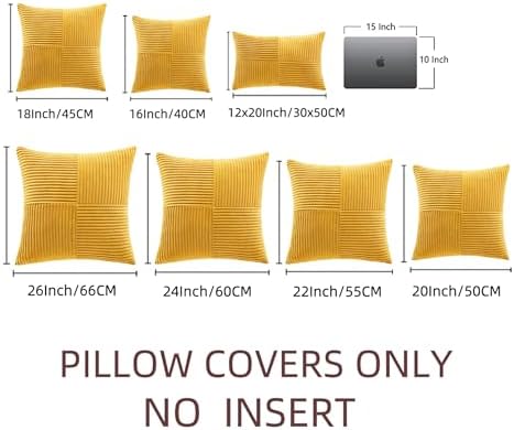 Fancy Homi 2 Packs Gold Yellow Big Decorative Throw Pillow Covers 24x24 Inch for Couch Bed Sofa, Rustic Farmhouse Boho Home Decor, Soft Corss Corduroy Patchwork Accent Square Cushion Case 60x60 cm - Image 6