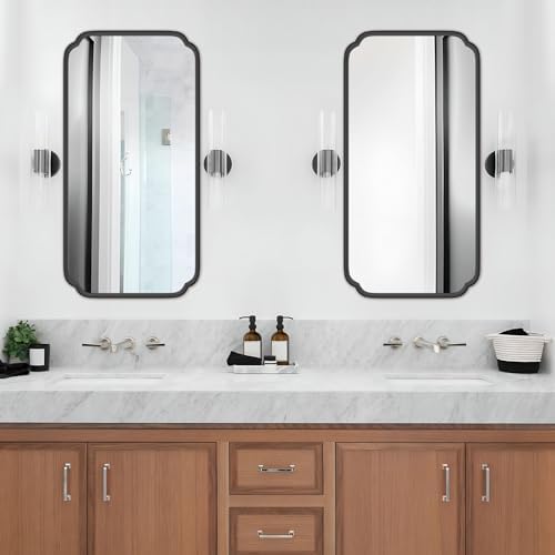 Ferytange 48 x 24 Inch Black Bathroom Vanity Mirror for Wall with Metal Frame Modern Rectangle Rounded Corner Wall Decor Mirror for Big Bathroom Over Sink (Horizontal/Vertical) - Image 2