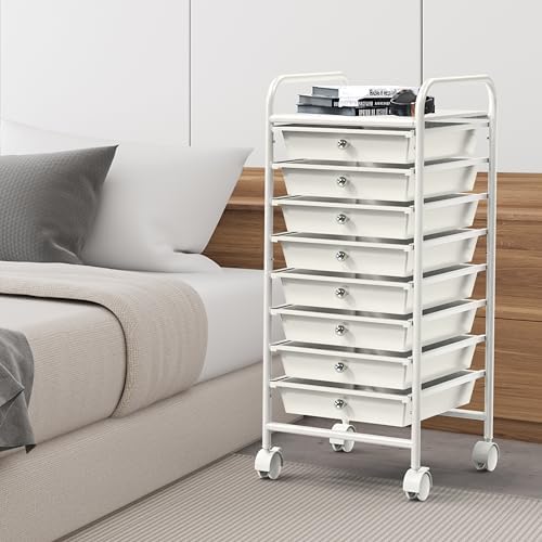 Simple Houseware 8 Drawers Rolling Utility Cart Art Craft Storage, White - Image 6