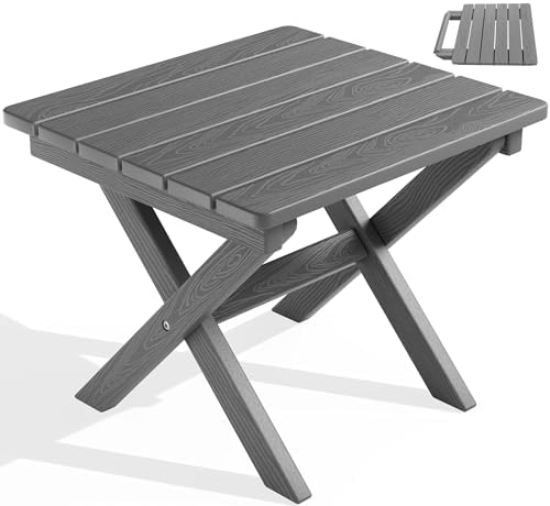 SERWALL Small Folding Side Table, HDPE Outdoor End Table, Gray by SERWALL