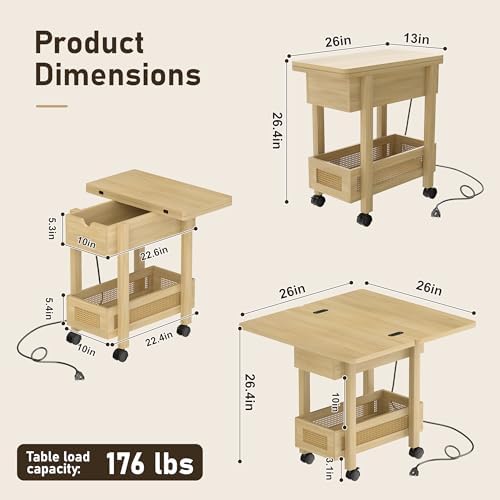 YOSHOOT Narrow End Table with Charging Station, Small Bedside Table - Image 3