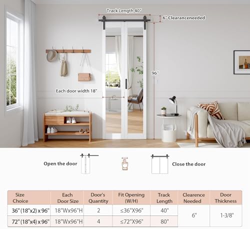 FREDBECK Bifold Mirror Closet Barn Door 36x96 Hardware Included,1 Panels - Image 7