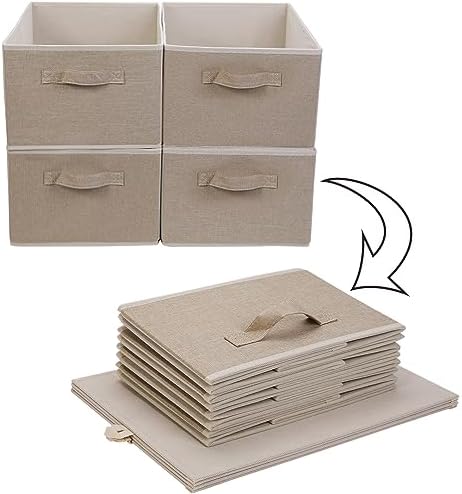 Collapsible Sorage Bins, Storage Cubes Baskets Collapsible Fabric Storage Boxes with Handles for Home and Office (Set of 4, Beige, 15.4 x 11.4 x 7.91inch) - Image 4