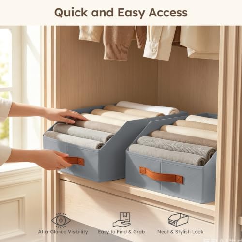 Homsorout Fabric Storage Bins for Organizing - 12 Pack Large Trapezoid Collapsible Storage Bins with Front Handle, Closet Organizers and Storage for Bedroom, Home Shelves, Small Spaces, Grey - Image 4