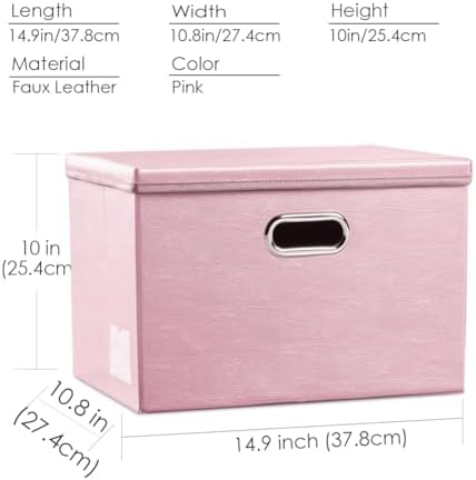 PRANDOM Foldable Storage Bins with Lids [5-Pack] Leather Fabric Collapsible Storage Boxes Organizer Containers Baskets Cube with Cover for Bedroom Closet Office Nursery Pink (14.9x10.8x10) - Image 5