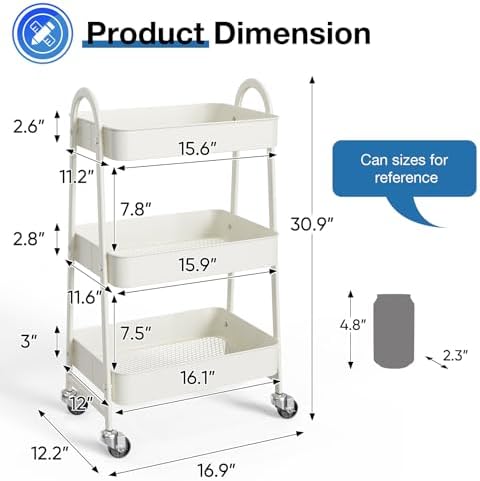 DUMOS 3 Tiers Rolling Cart, Utility Cart, Storage Organizer - Image 2