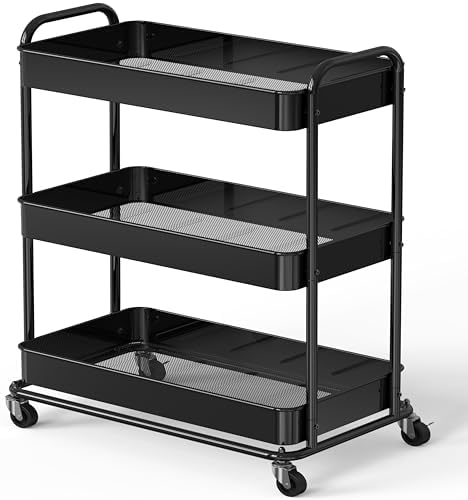 Simple Houseware 26" Extra-Wide 3-Tier Heavy Duty Metal Utility Cart, Black by SimpleHouseware