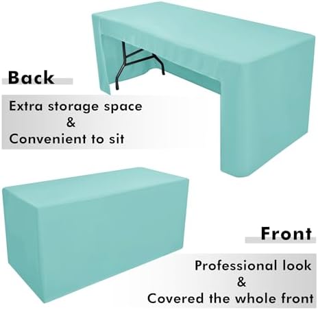 Nasitos 2 Pack Aqua 6ft Table Cloth Fitted-Open Back Folding Table Cover Washable Fabric and Wrinkle Resistant Table Cloth for Trade Show, Book Fair, Career Fair, Convention, Events - Image 4