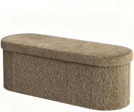 GLAXYFUR Oval Ottoman with Storage for Living Room, Sherpa Bench, Brown - Image 7