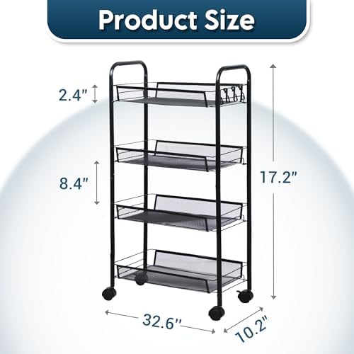 LOFTEY 4 Tier Rolling Cart, Small Metal Utility Cart with Wheels, Black - Image 2