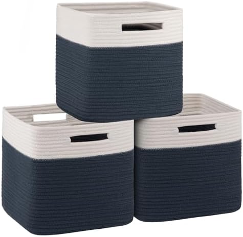 OIAHOMY Storage Cubes 11 Inch Storage Bins 3-Pack Square Baskets Blue by MasterofSpaceOptimization