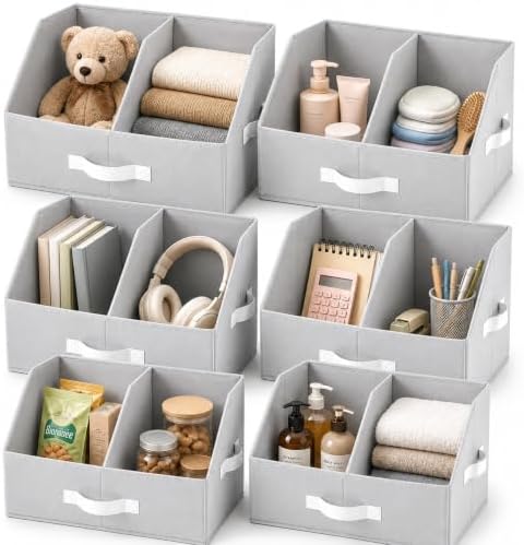 Closet Organizers Storage, Small Collapsible Bin 6pc, Light Gray by HomeluxTheory