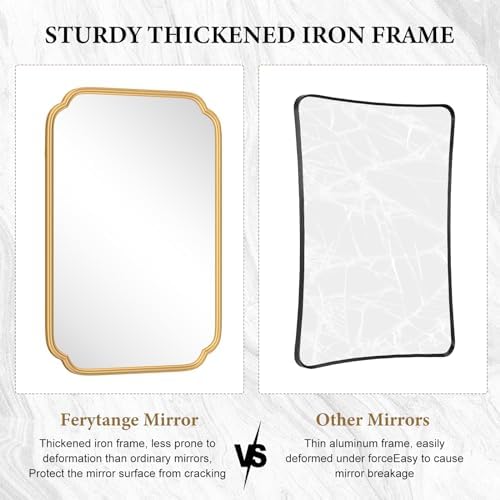 Ferytange 36 x 48 Inch Gold Bathroom Vanity Mirror for Wall with Non-Rusting Metal Frame Large Rounded Rectangle Mirror for Over Sink (Horizontal/Vertical) - Image 4