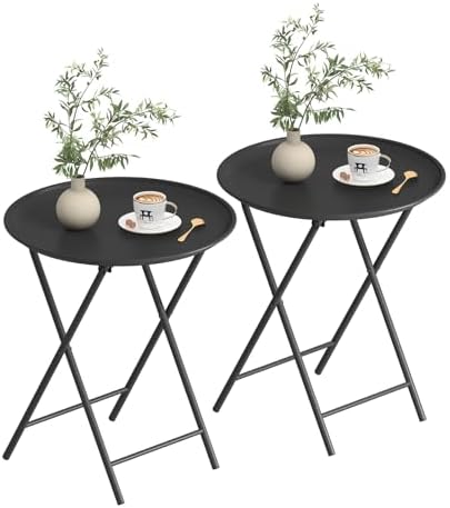 Garden 4 you Folding TV Tray Table, Metal Round Side Table, Black Dinner Table with Metal Frame, Modern Outdoor Tray Table for Living Room, Bedroom, Patio & Small Spaces, 2 Packs by Garden4you