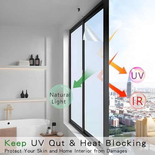 Frosted Glass Film, Static Cling Removable Decorative Window Sticker for Bathroom Doors & Windows, Privacy Window Film with Heat Insulation & UV Blocking, 11.8 x 78.7 Inches - Image 5
