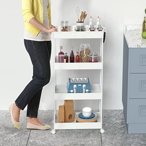 SPACELEAD 4 Tier Rolling Cart with Wheels, Storage Craft Art Trolley Organizer Serving, 3 Hanging Baskets Easy Assembly, for Office, Living Room, Kitchen - Image 5