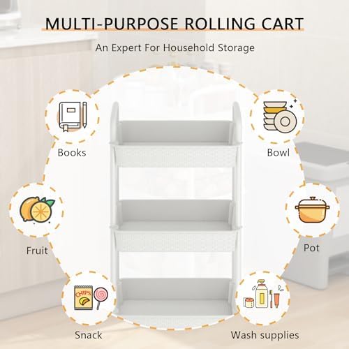 MOYIPIN 4-Tier Plastic Rolling Utility Cart with Handle,White - Image 5