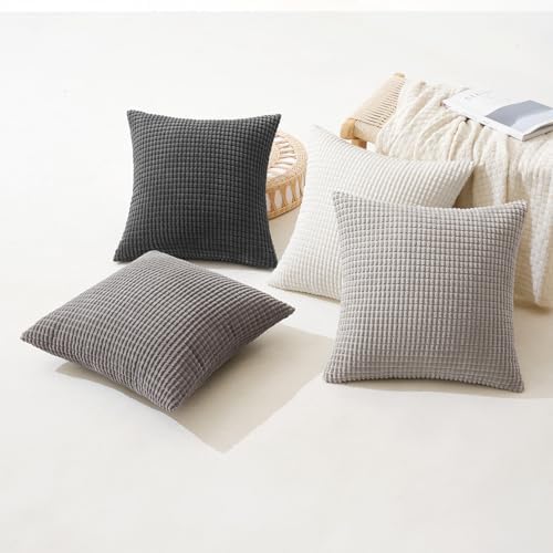 MIULEE Neutral Decorative Pillow Covers 18x18 Inch Set of 4 Modern Grey - Image 4