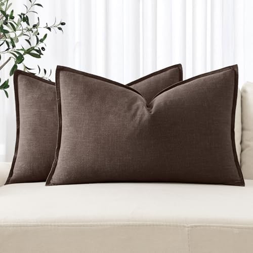 MIULEE Decorative Linen Lumbar Pillow Covers 12x20 Inch Reddish Brown by MIULEE