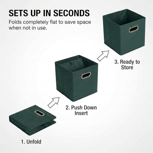 Household Essentials Foldable Fabric Storage Cubes 6-Pack – 11x11x11 Stackable Non-Woven Bins with Chipboard Sides & Grommet Handles – Closet, Shelf, Nursery, or Office Organizer – Dark Green - Image 3