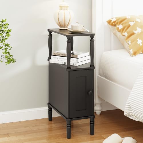 Veegle Narrow Nightstand,Skinny End Side Table (Black) by Unknown