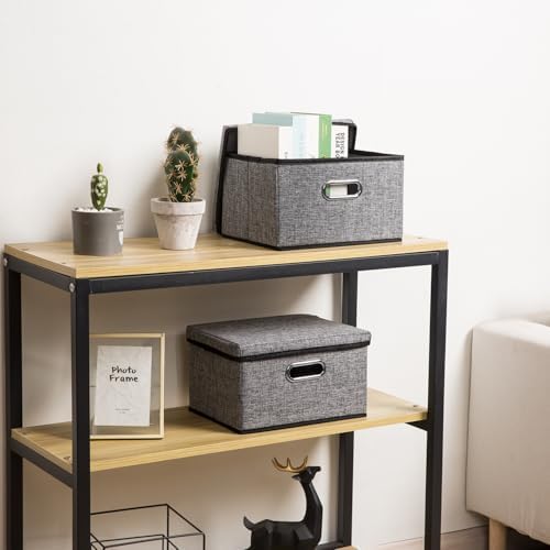 PRANDOM Storage Bins with Lids [3-Pack] Linen Fabric Foldable Storage Boxes Organizer Containers Baskets Cube with Cover for Home Bedroom Closet Office Nursery Grey（11.4X8.6X6.7 - Image 2