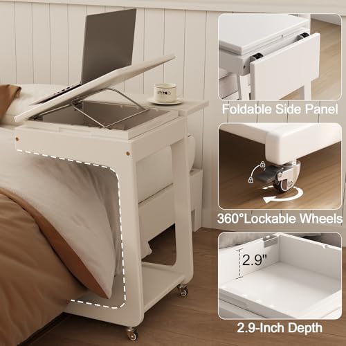 Solid Wood C Shaped End Table for Couch, White Couch Desk - Image 4