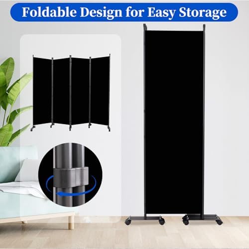 Room Divider 6FT 4 Panel Folding Privacy Screen with Lockable Wheels,Black - Image 5
