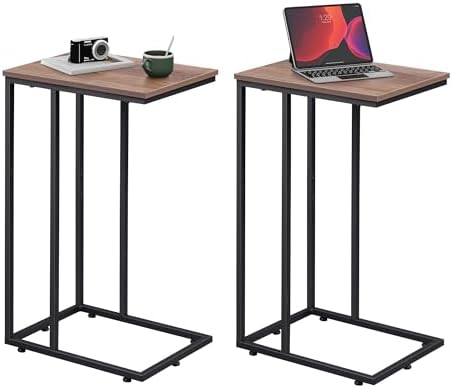 WLIVE C Shaped End Tables Set of 2, C Table Side Table for Couch, TV Trays Set of 2, Couch Side Tables that Slide Under, Small Side Table, C Table for Sofa, Living Room, Bedroom, Small Space, Brown by WLIVE