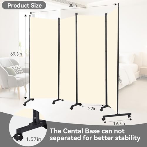 Folding Room Divider W/Wheels,Heavy Duty Base Privacy Screen Separator - Image 3