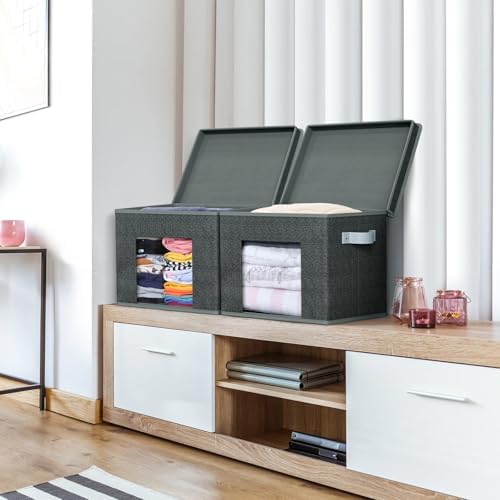 Univivi Fabric Storage Bins with Lids for Closet, 4 Pack, Black - Image 5
