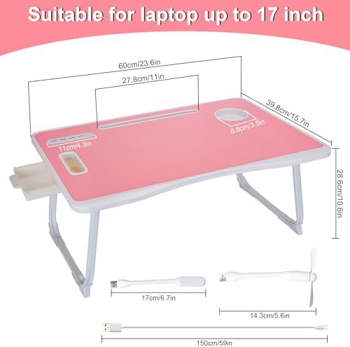 Laptop Bed Table, Laptop Desk for Bed, Foldable Laptop Bed Desk with USB Charge Port, Handle, Desktop Card Slot, Cup Slot, Side Drawer, Portable Laptop Table for Bed Eating Reading Working - Image 2