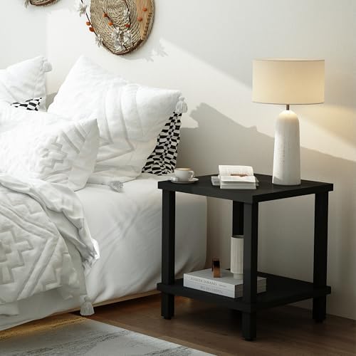 MMEOLUOOK Large End Table Square Side Table Modern Sofa Table 20 Inch Industrial Coffee Table NightStand with 2-Tier Storage Shelf for Living Room Bedroom Black MLBZ06B - Image 4