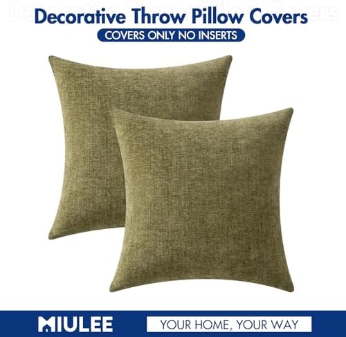 MIULEE Soft Chenille Throw Pillow Covers Olive Green 20x20 Inch Pack of 2 - Image 6