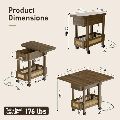 YOSHOOT Narrow End Table with Charging Station, Small Bedside Table - Image 3