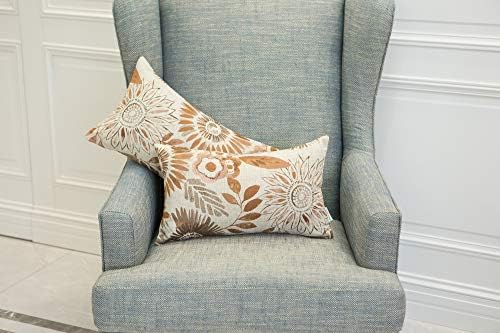 Mika Home Pack of 2 Decorative Oblong Rectangular Throw Pillow Cover Cushion Cases for Chair,Sunflower Pattern,12x20 Inches, Brown Cream - Image 5